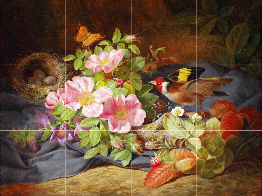 flowers with a bird and nest Tile Mural Kitchen Wall Backsplash Marble Ceramic