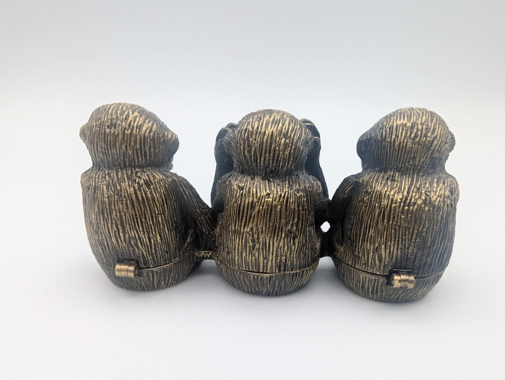Impulse Bronzetone Metal Keepsake Box Three Monkeys