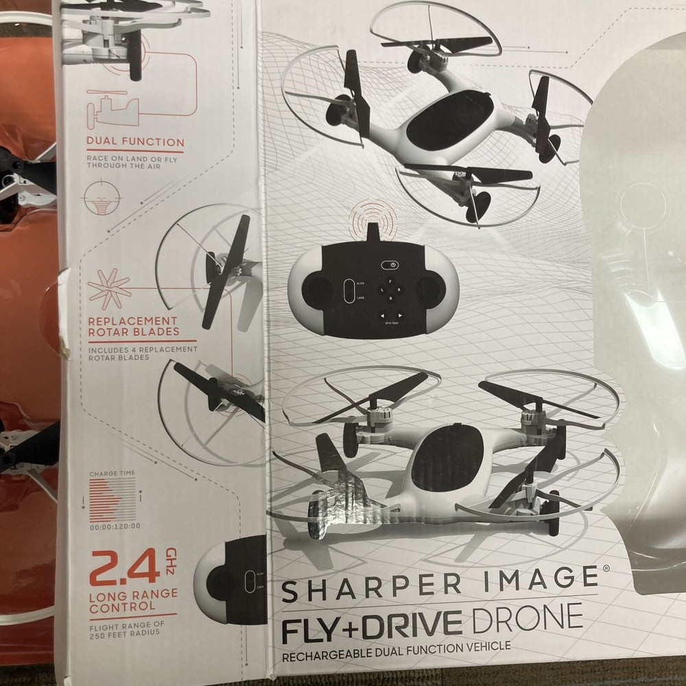 Sharper Image Fly + Drive 7" Drone Open Box Missing Charger