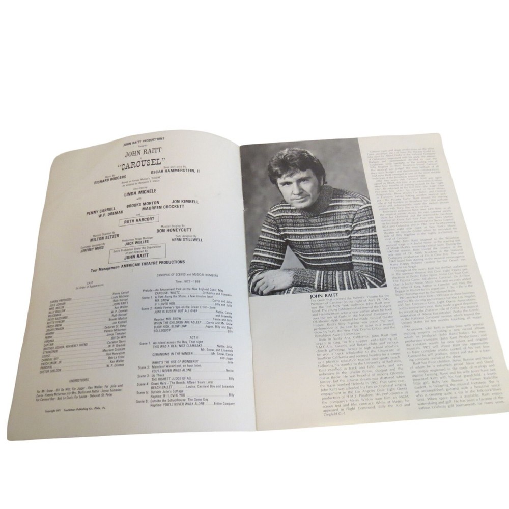 John Raitt in Carousel Play Program 1971 Rogers & Hammerstein