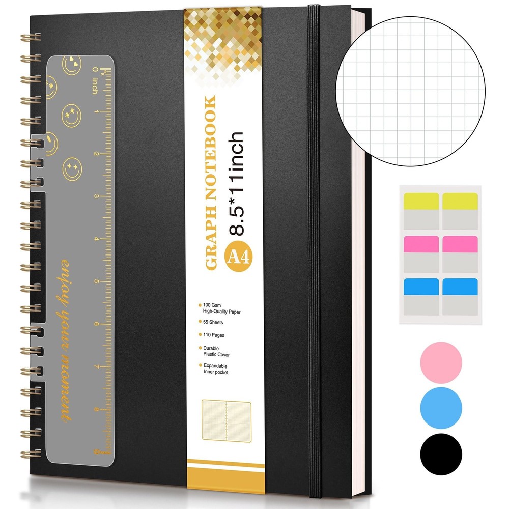 Graph Paper Notebook, Spiral Notebook Journal 8.5” x 11”, A4 Large G