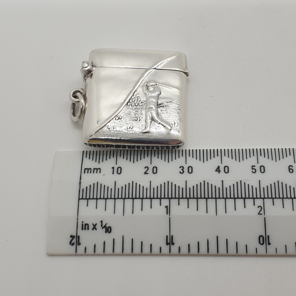 Sterling Silver Vesta Case Match Holder Golf Scene