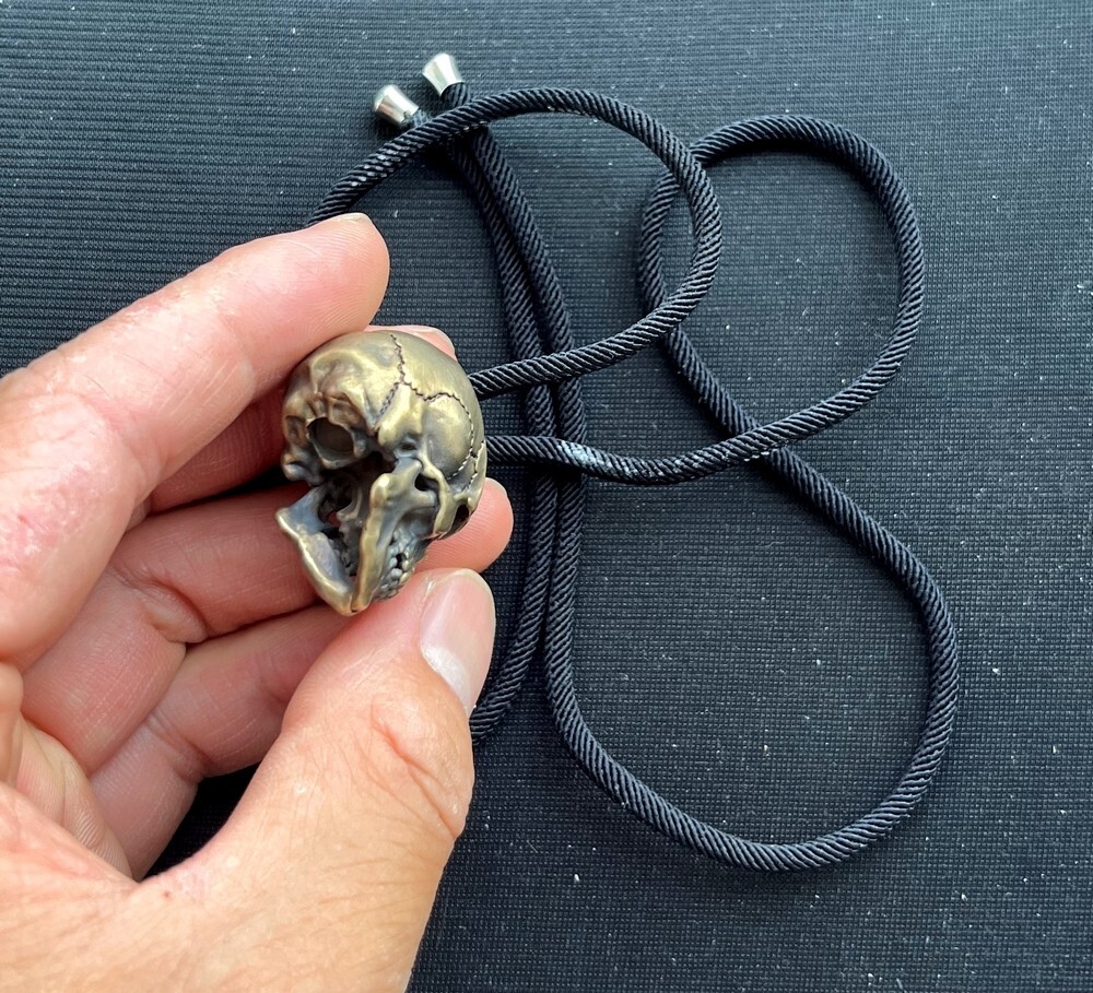 Solid Brass Skull Head Statue Pendant Chain Bead Human Skeleton Model Decor