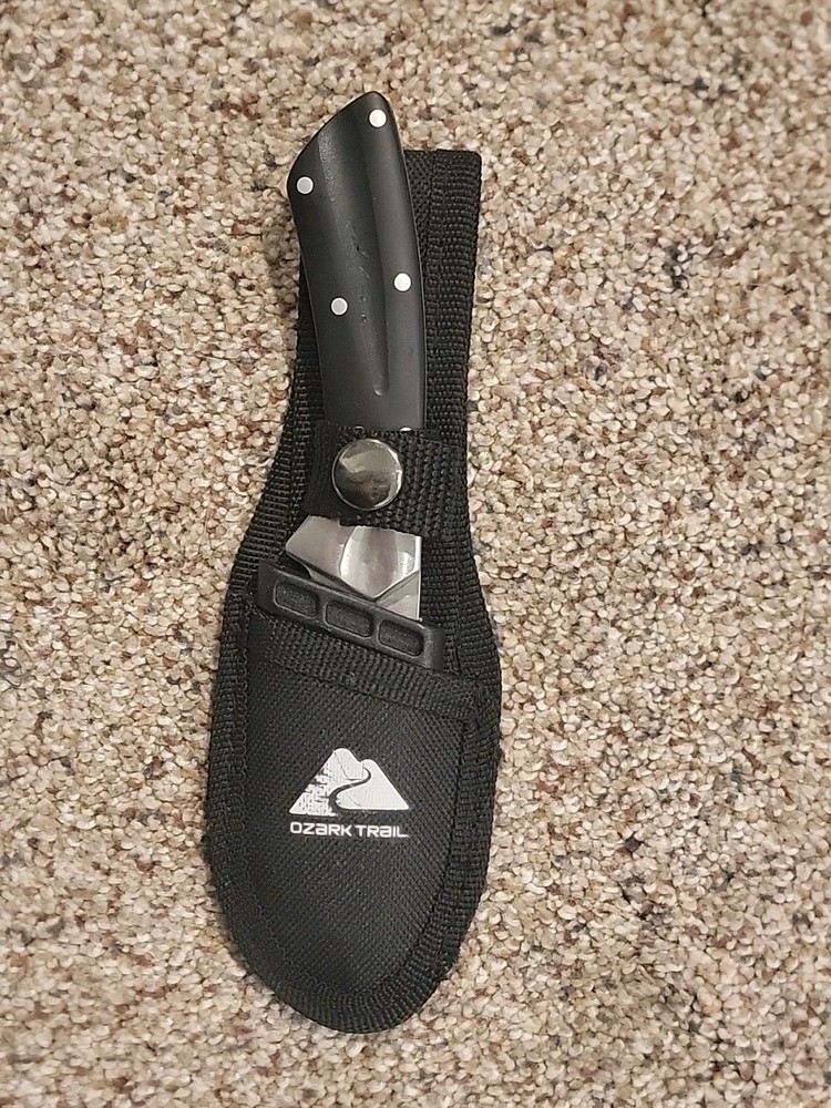 Ozark Trail Fixed Blade Black Handle Knife With Nylon Belt Sheath