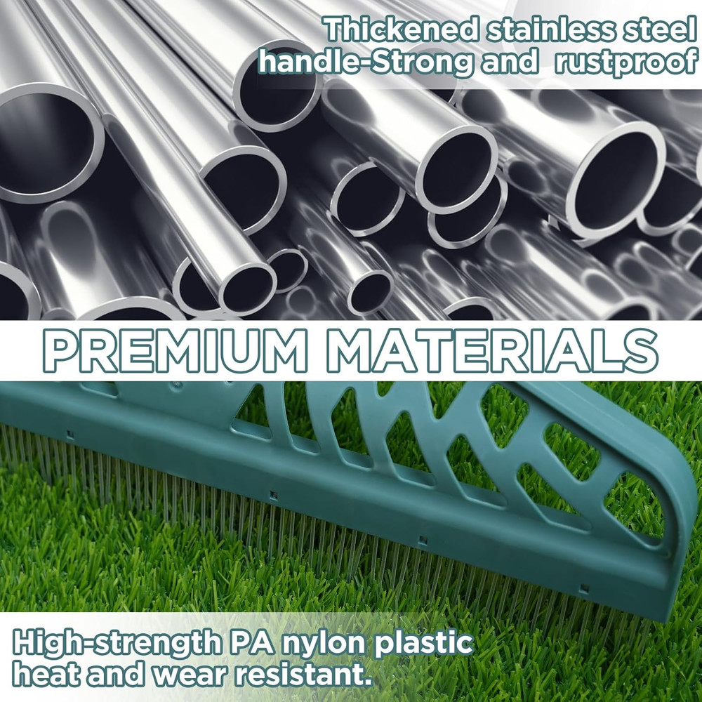 Artificial Turf Rake with Adjustable Steel Handle from 32 to 61 Inch, Durable Ar