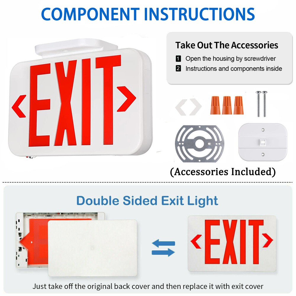 2PACK LED Emergency Exit Light Sign-Battery Backup Fire Red Letter Double Face