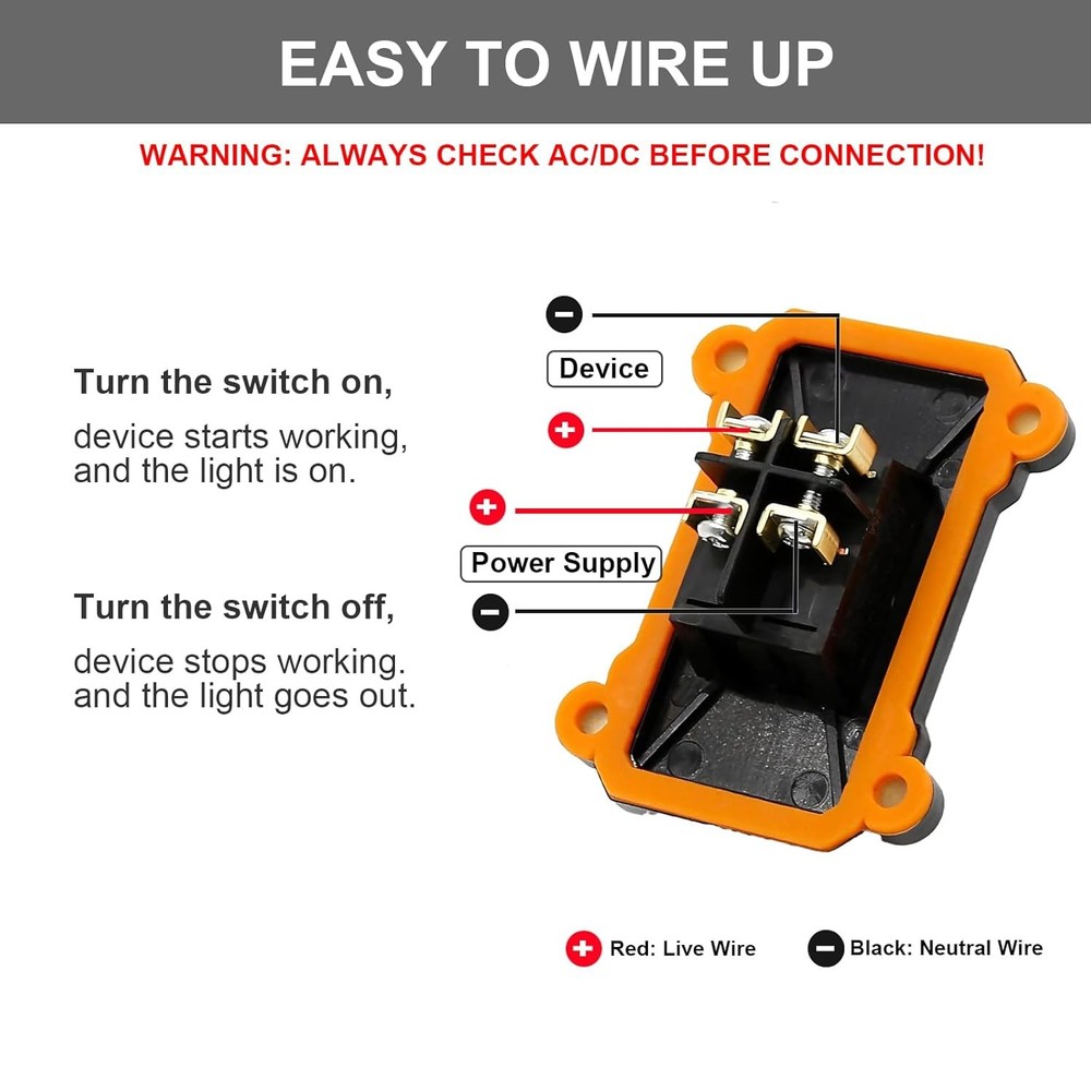 IP67 Waterproof Inline Switch with Red Light Rocker Button, On Off Toggle...