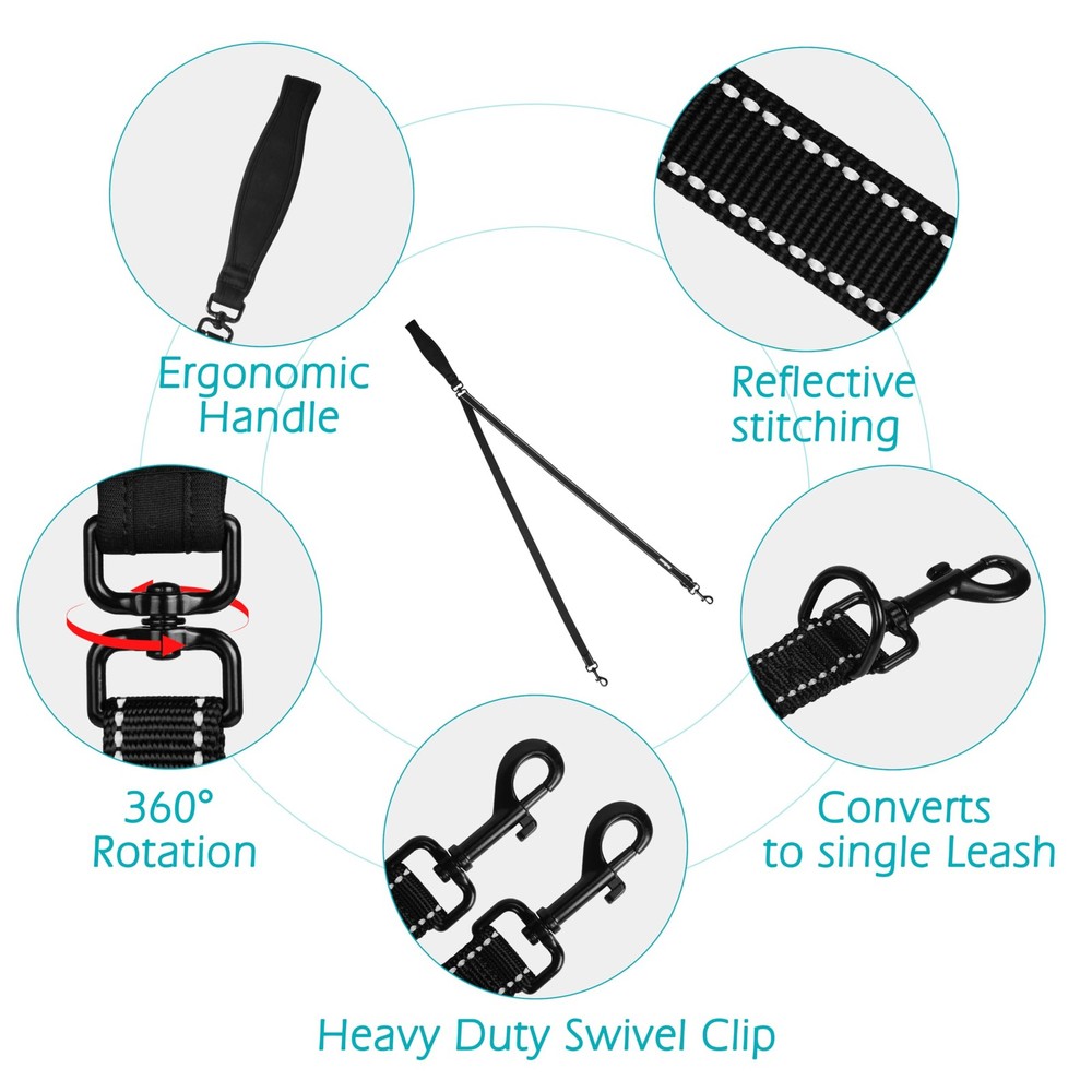 Two Point Control Dog Leash, Works with No Pull Harnesses, No Tangle Training...