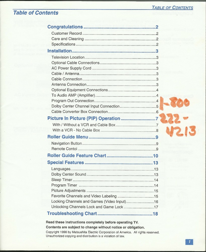 Printed Operating Instructions Panasonic SuperFlat System Monitor-Receiver
