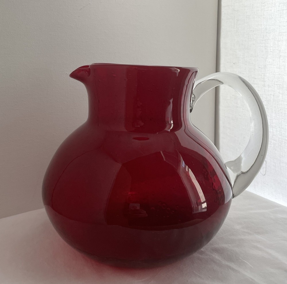 Red Bubble Art Glass Handblown Pitcher Decorative Vase