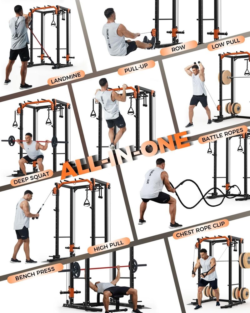 Power Cage Power Rack with Cable Crossover System 2000LBS Squat Rack Home Gym