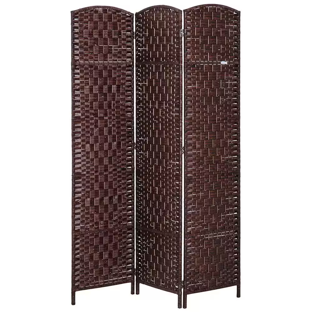 6 Ft Tall Brown Wicker Weave 3 Panel Room Divider Privacy Screen