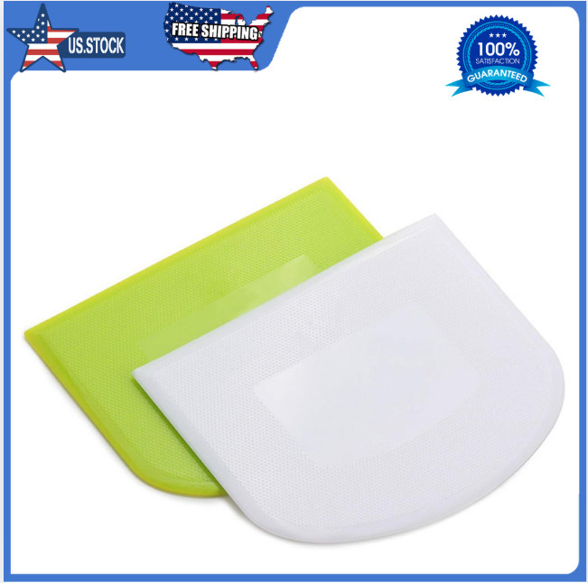 2 PCS Plastic Dough Scraper Bowl Scraper, Food-Grade Bench Scraper, White+ Green