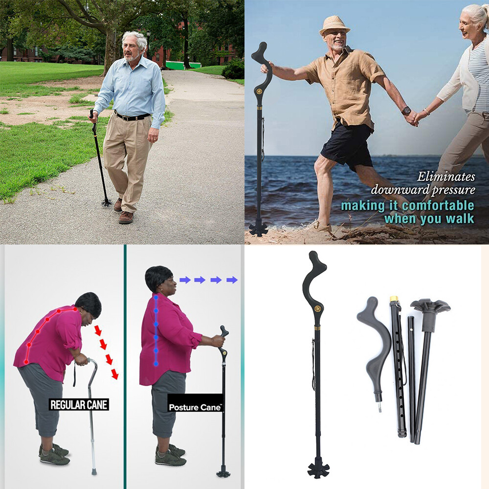 Retractable Posture Correcting Cane Folding Adjustable Safety Walking Cane Stick