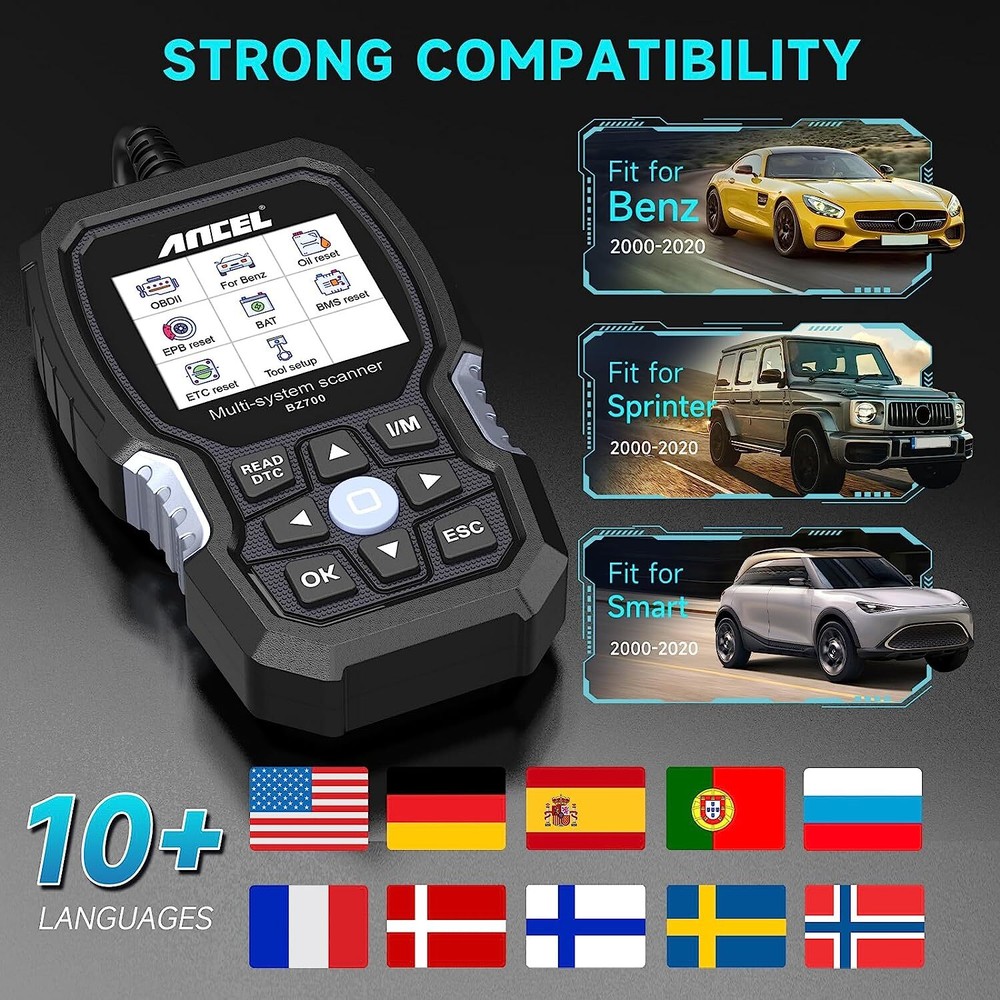 ANCEL BZ700 Fit for Mercedes Benz OBD2 Scanner ABS SRS All System Code Reader