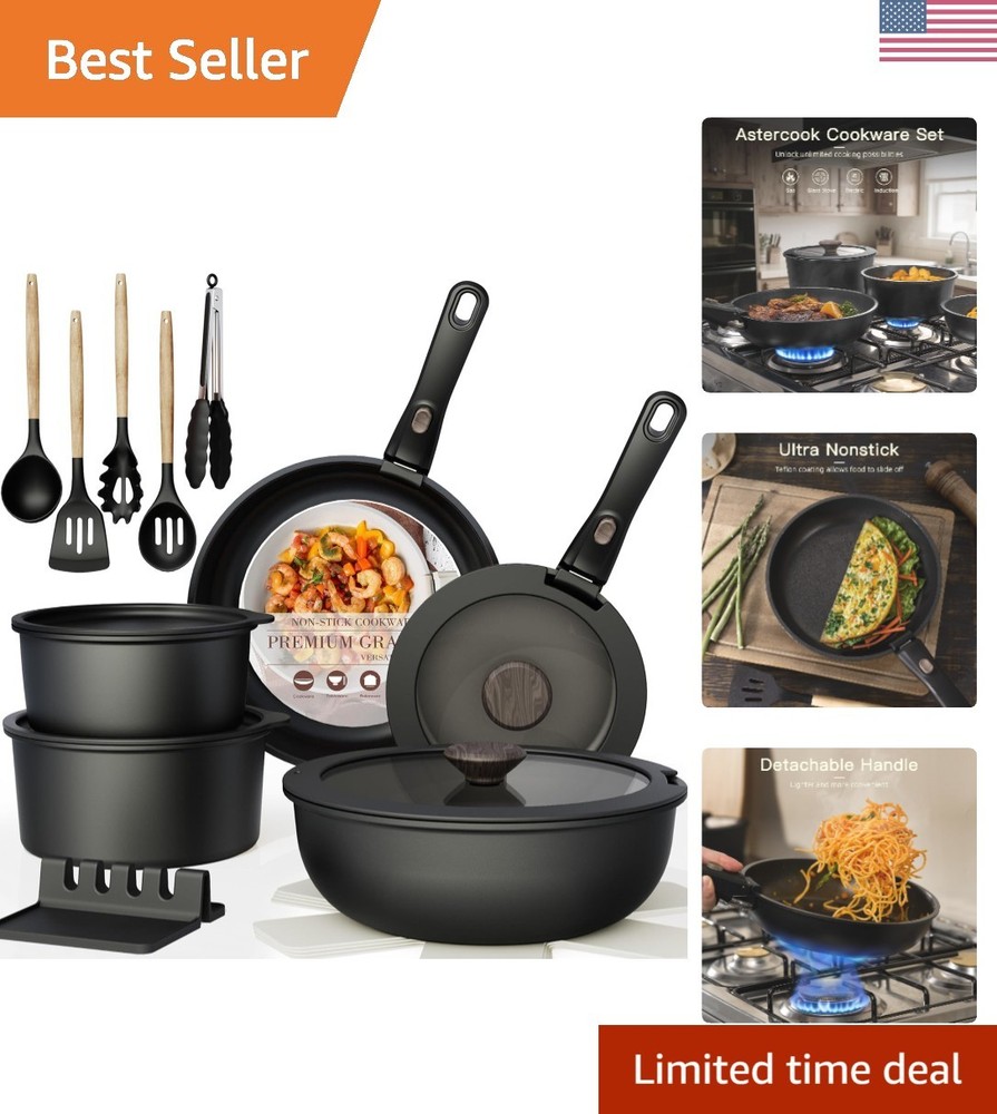 21-Piece Non-Stick Ceramic Cookware Set with Removable Handle - Induction Ready
