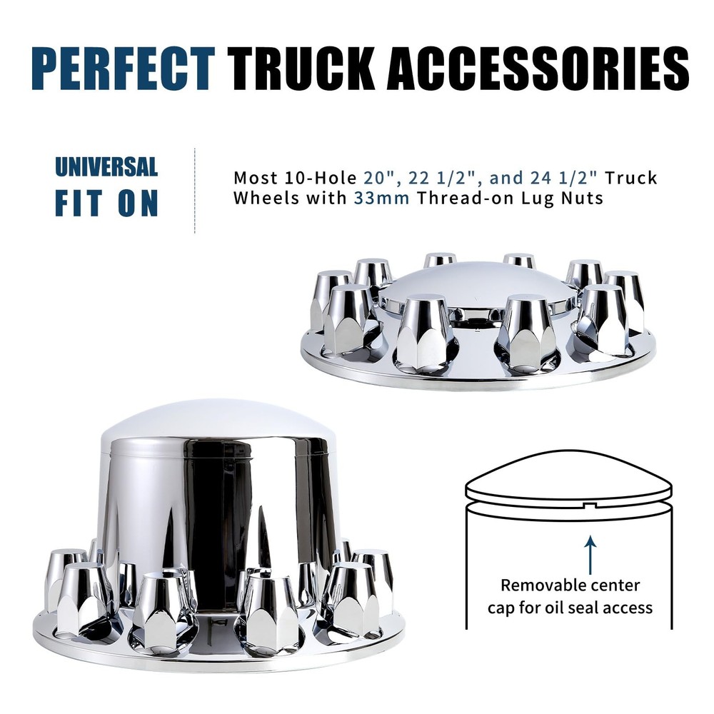 Chromed ABS Plastic Front and Rear Wheel Axle Cover Set with 33mm Lug Nut Covers