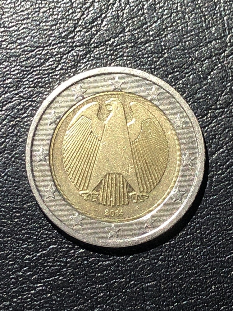 Germany 2014 F Error, 2 Euro coin, eagle, misprinting with eccentricity errors