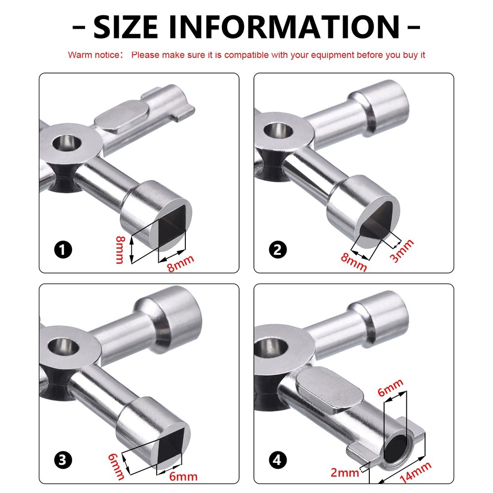 4 Way Sillcock Key Multifunction Utility Key Triangle Square Panel Cross Serv...