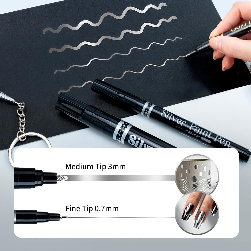 TRANSON 2pcs Liquid Chrome Markers with Silver 1 Count (Pack of 2),