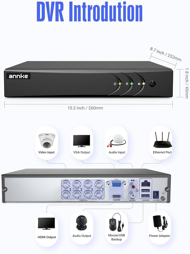 Advanced 8CH Hybrid Security DVR with AI Detection & Remote Access Functionality