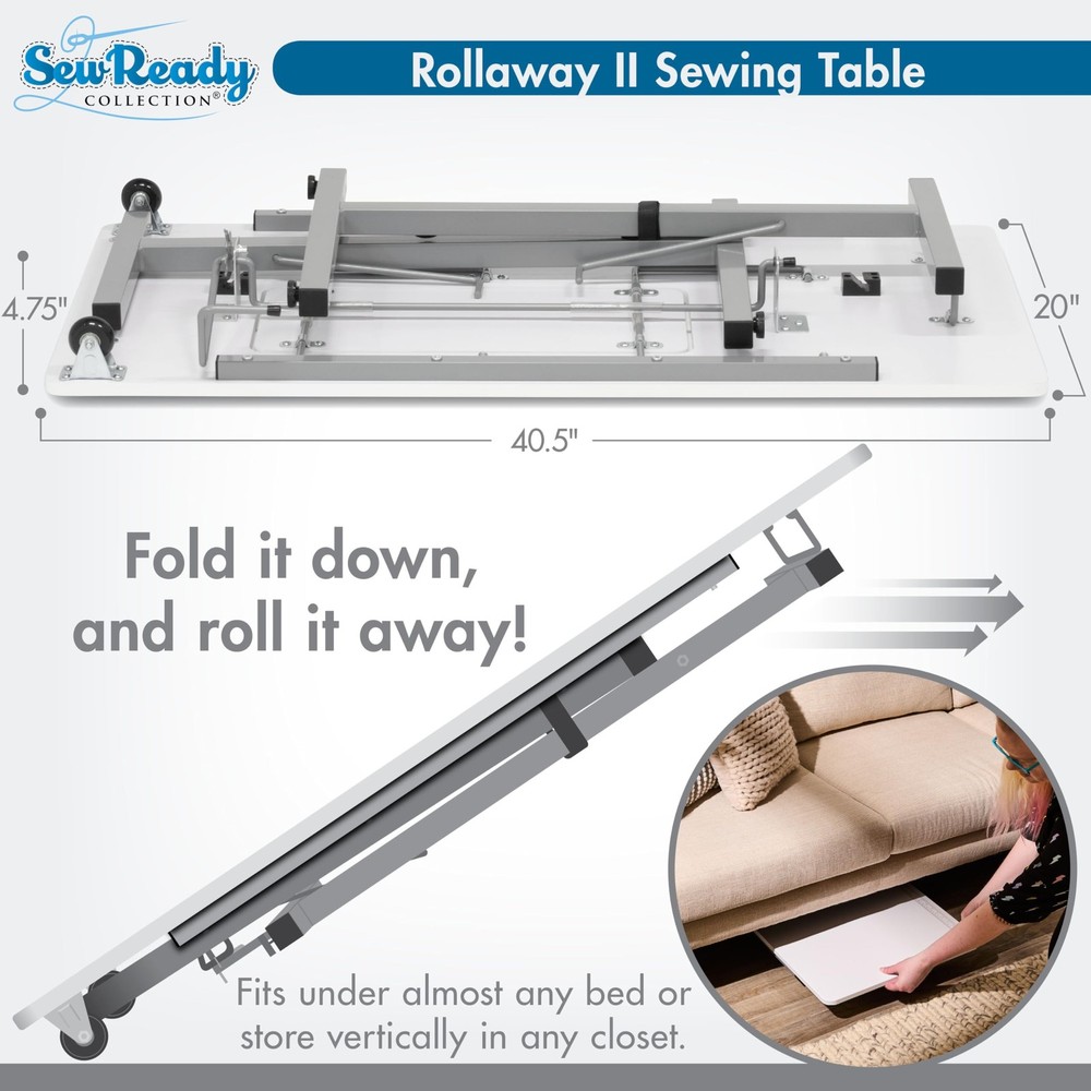 Folding Sewing Table with Adjustable Shelf and Wheels for Easy Mobility
