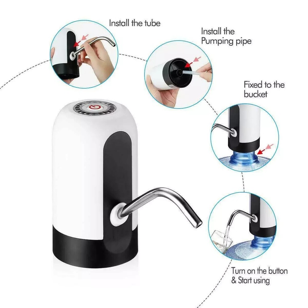 Automatic Universal Rechargeable Water Dispenser Pump USB Power Switch White
