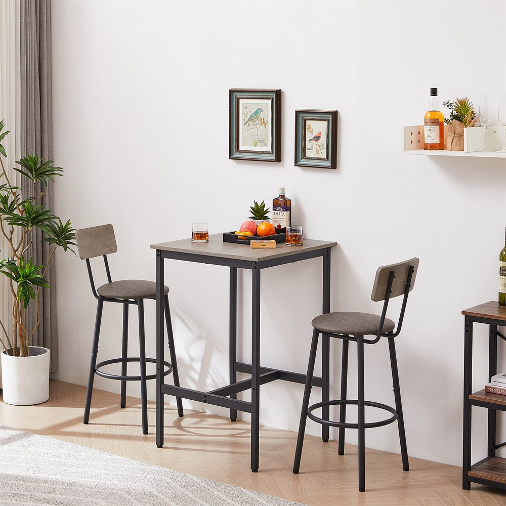 3 Piece Bar Table Set Counter Height Dining Kitchen Table with 2 Bar Stools