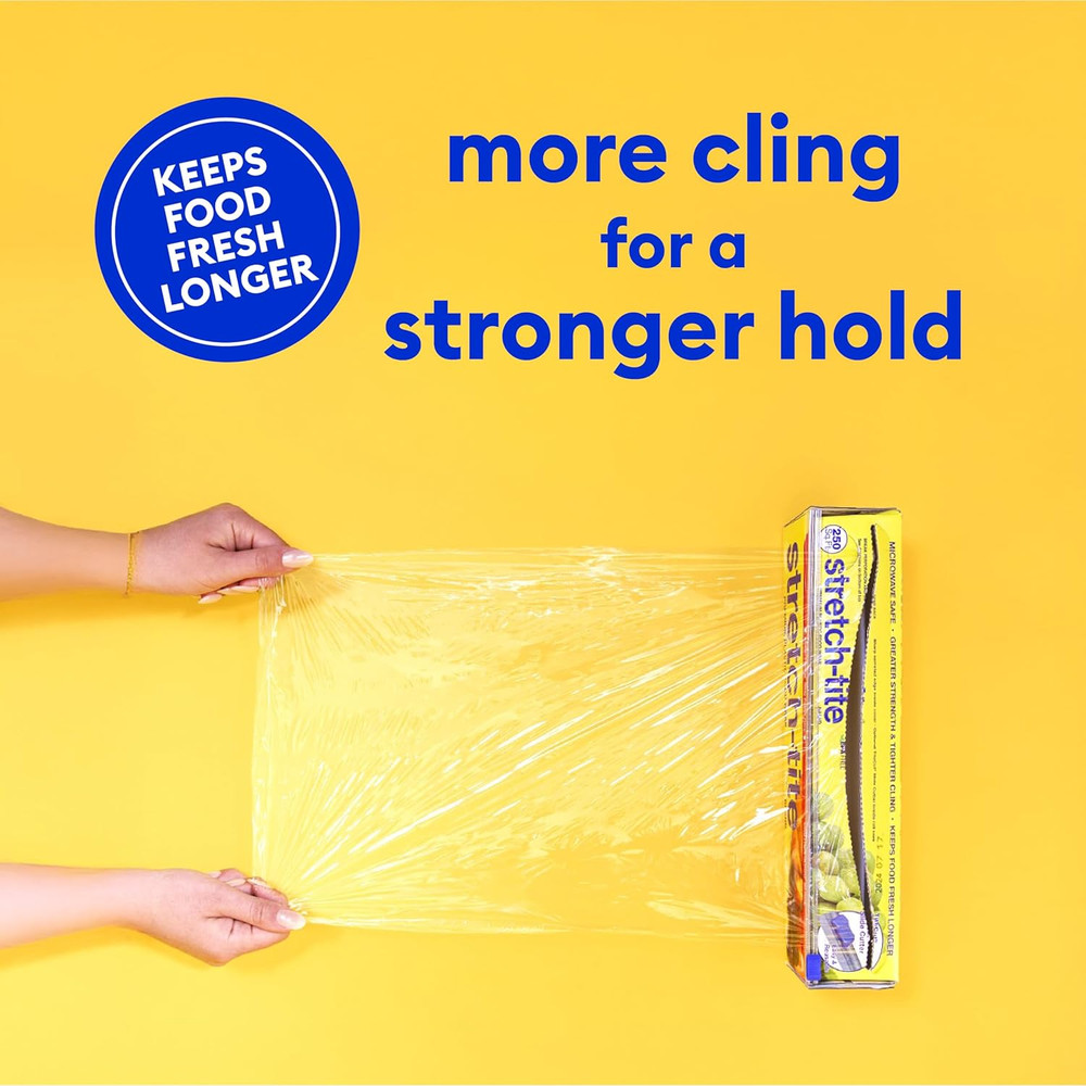 Premium Plastic Food Wrap, Includes Slide Cutter, Extra Strong (250 sq ft)