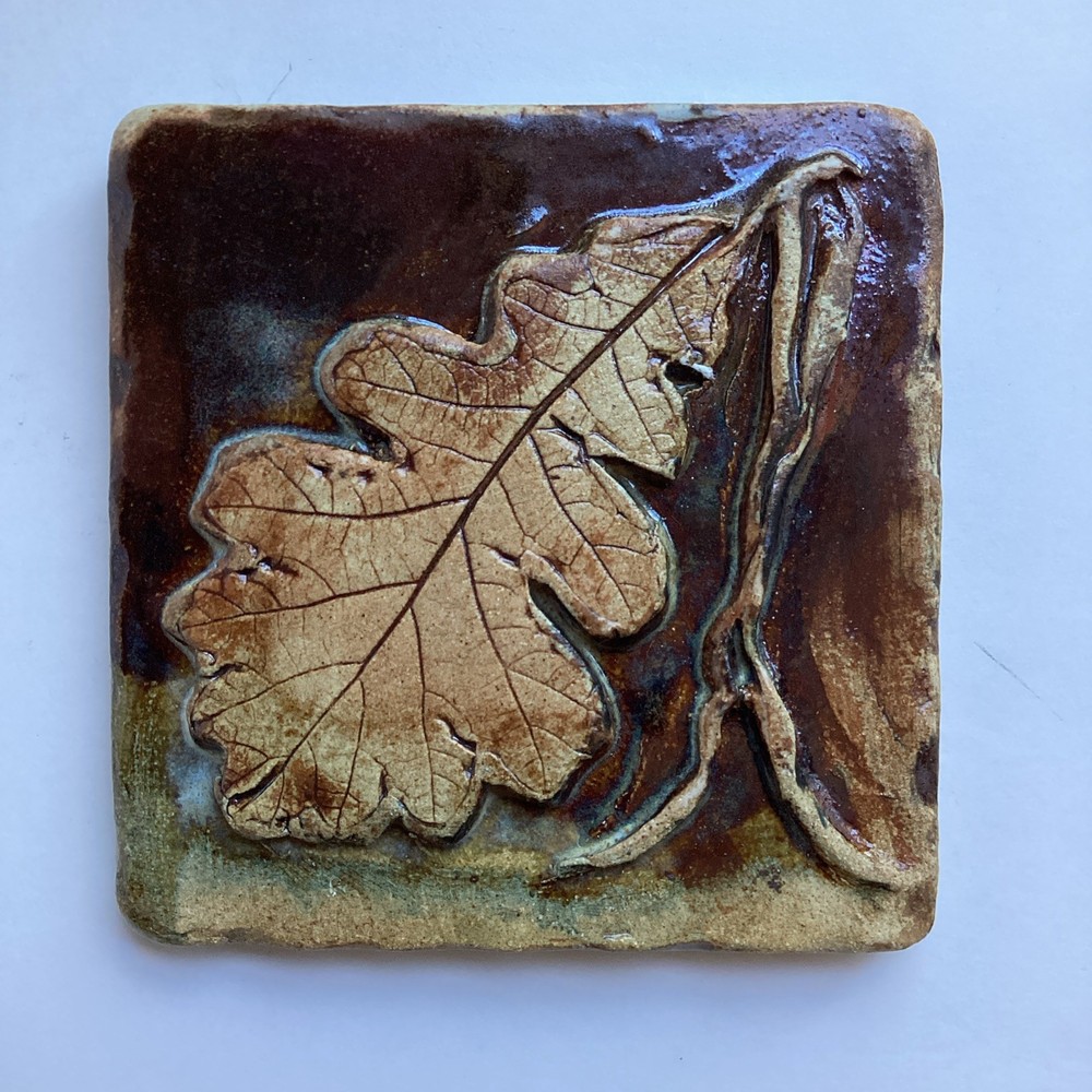 Raised Relief Studio Art Pottery Pottery Oak Tree Leaf Tile Signed Mondloch 5”