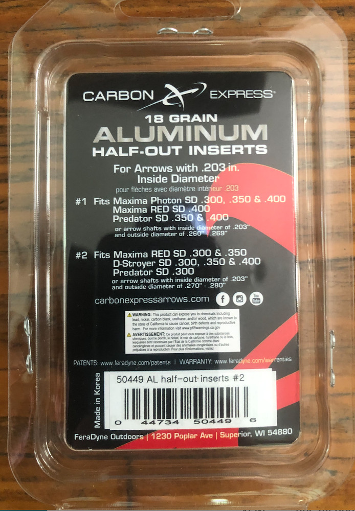 Carbon Express INSERTS Half Out Aluminum Fits - .203 Inside Diameter - 18 GR