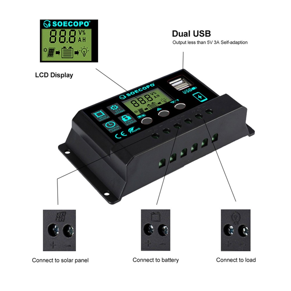 SOECOPO 8000W Peak Solar System Kit Flexible Panel 100A Controller DC12/24V 110V