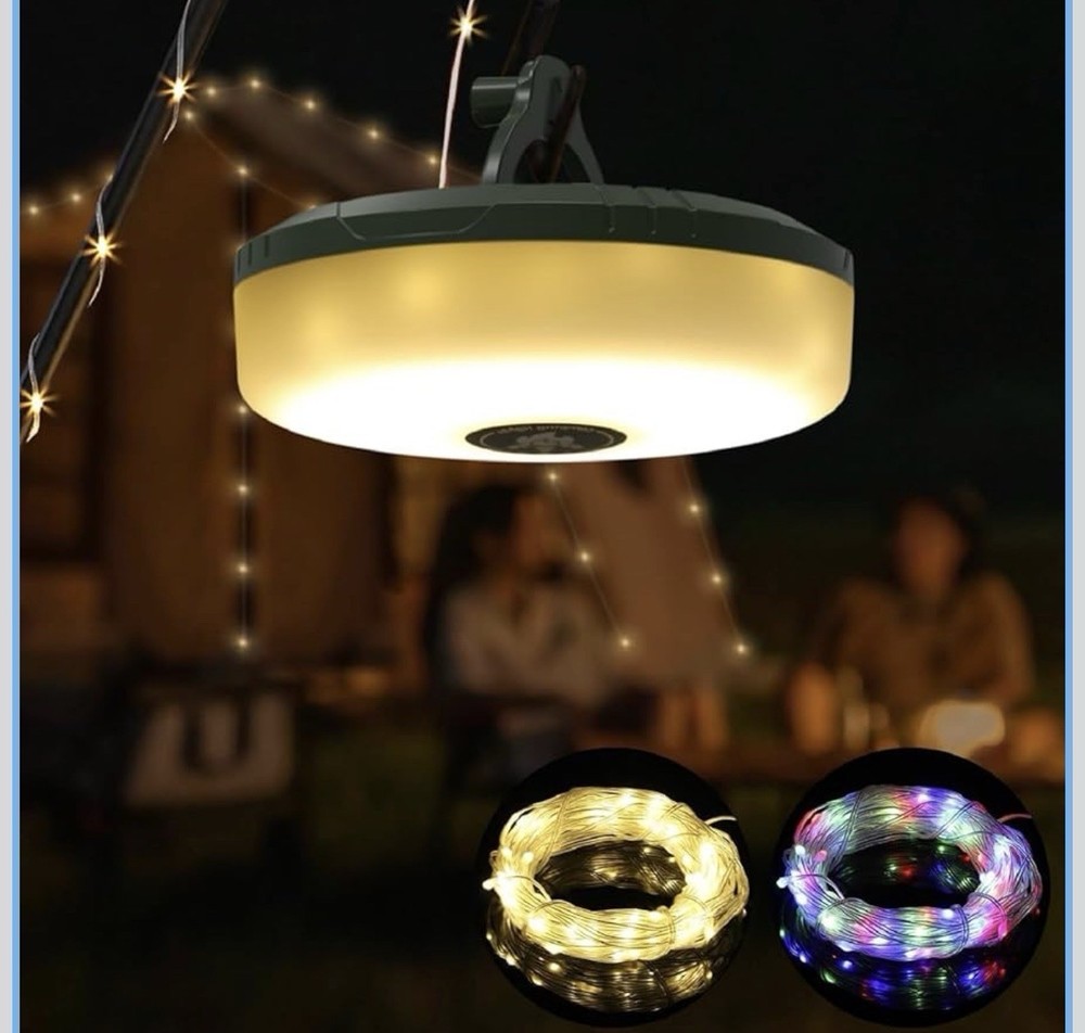 Siloon Camping String Lights, 2 in 1 Outdoor String Lights with 8 Lighting Mo...