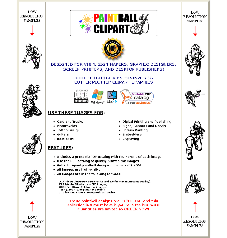 PAINTBALL CLIPART -VECTOR CLIP ART-VINYL CUTTER PLOTTER IMAGES & EPS GRAPHICS CD