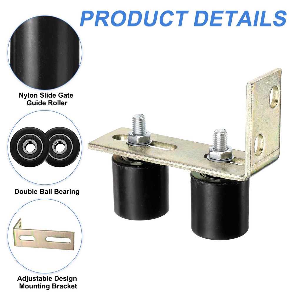 2Pcs Slide Gate Guide Roller 2" Nylon Gate Support Rollers with Bracket, Black