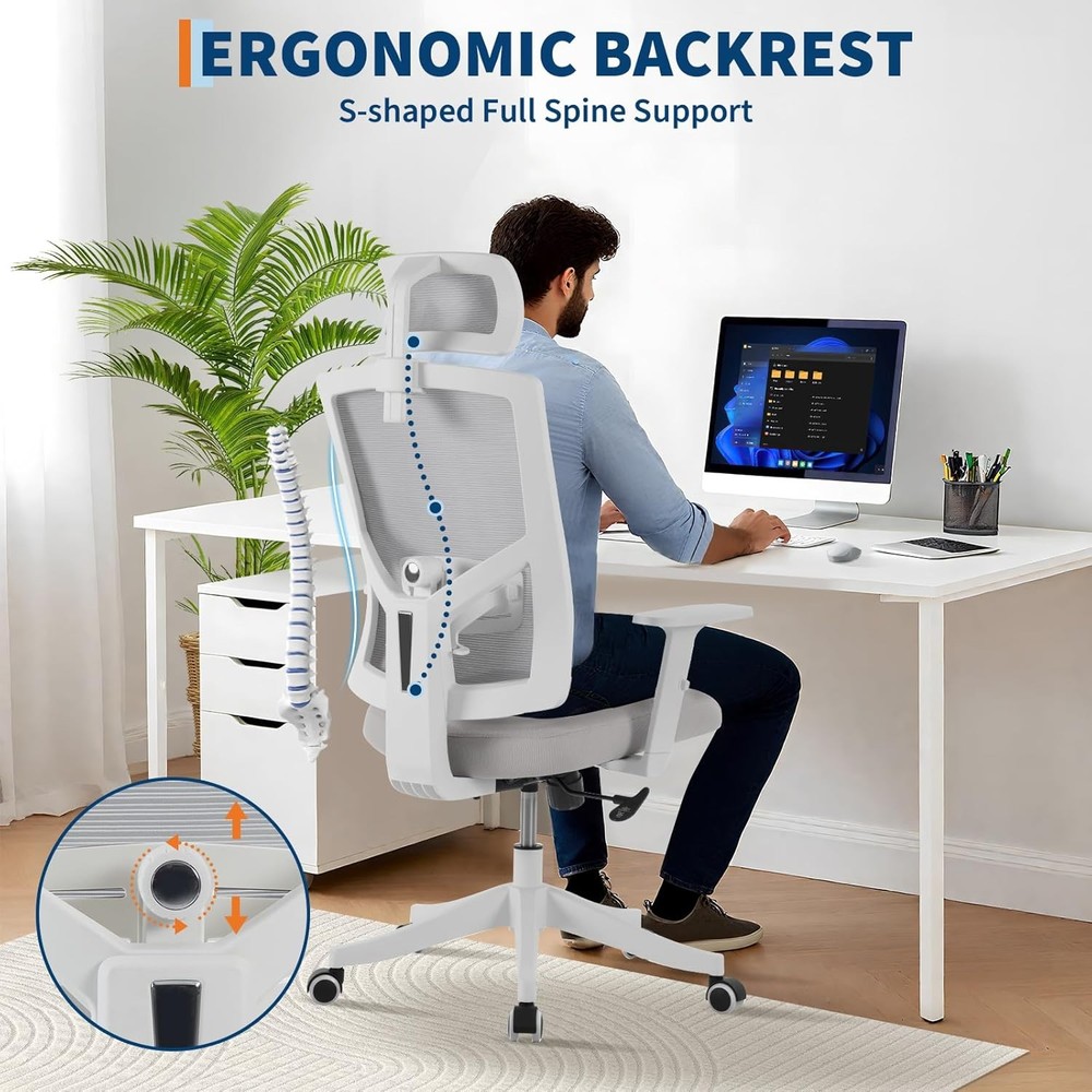 Mesh Office Chair with Adjustable Headrest Support High Back Computer Desk Chair