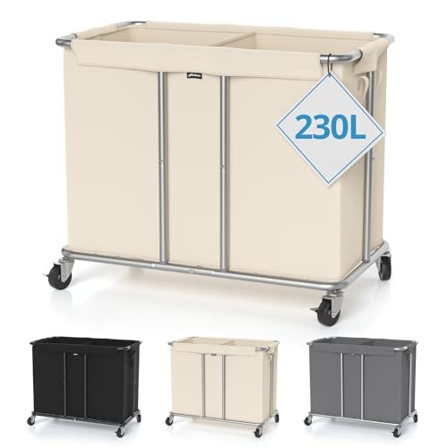 230L Rolling Laundry Hamper, 2-Section Laundry Basket with Wheels, 61 Gallons