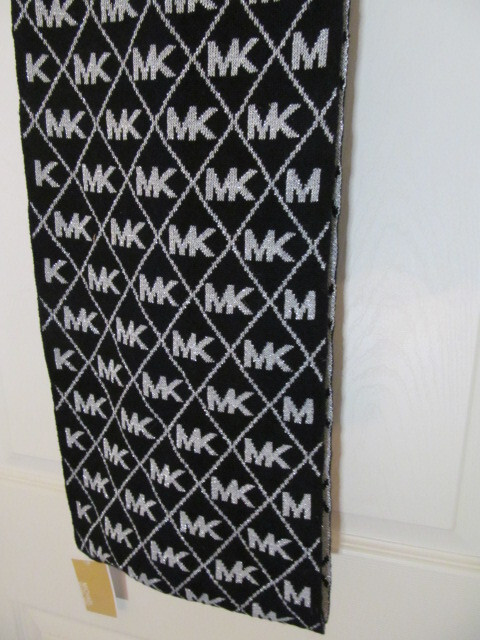 Michael Kors MK Repeating Reversible Continuous Loop Scarf, Silver & Black