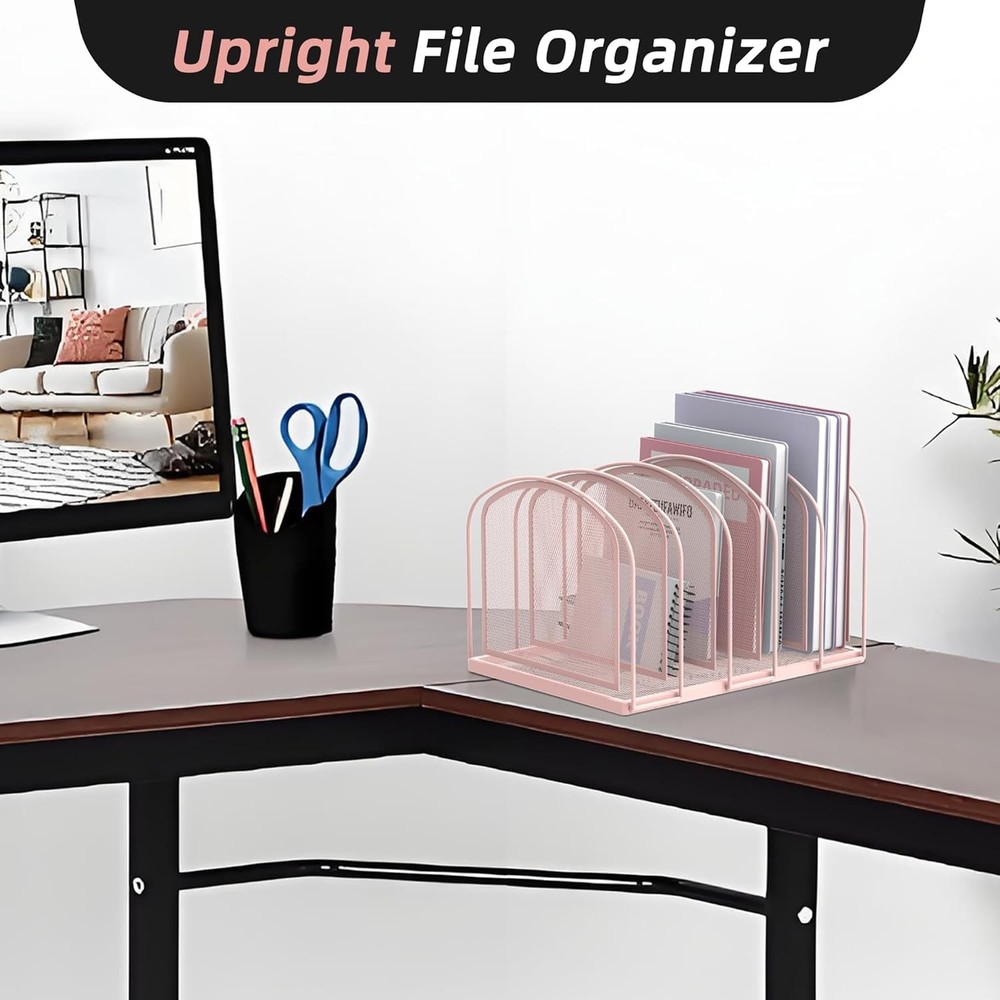 5 Section Pink Mesh Desk File Sorter