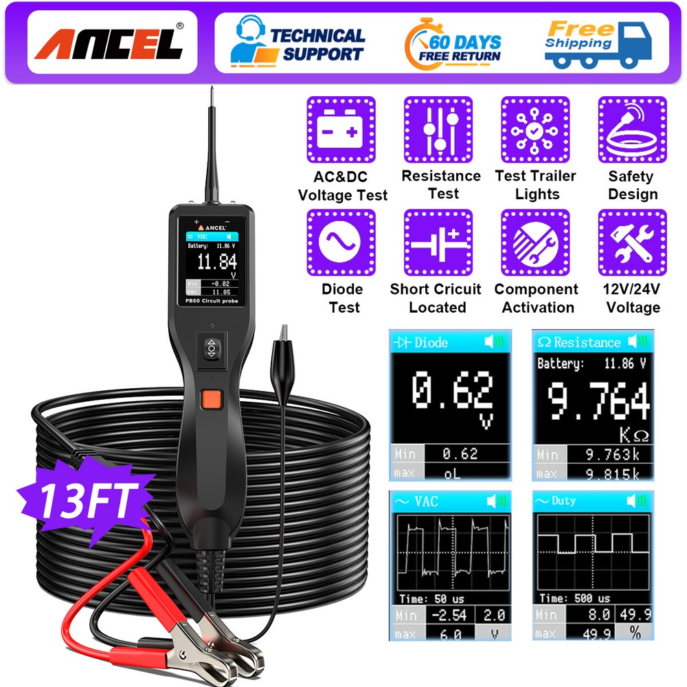 ANCEL PB50 PowerScan Electrical Circuit Probe Tester Kit 12V/24V AVOmeter