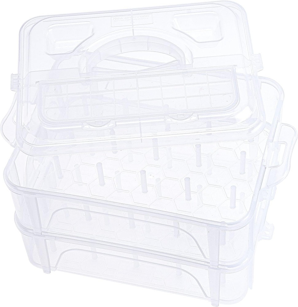 2 Layers Stackable Clear Storage Box/Organizer for Holding 40 Spools Home Emb...