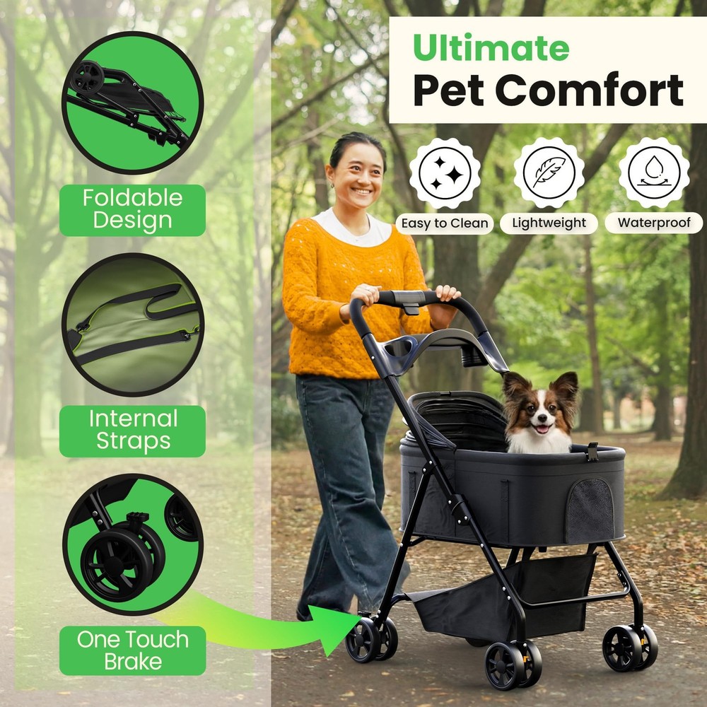 Pet Stroller 3 in 1 Foldable Dog Stroller, Cat Strollers, Foldable pet Stroll...