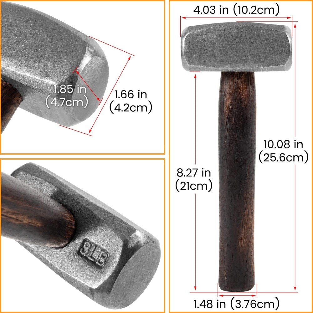 3LB Blacksmith Hammer Bladesmith Forge Handmade Knife Making Farrier Flat Tool