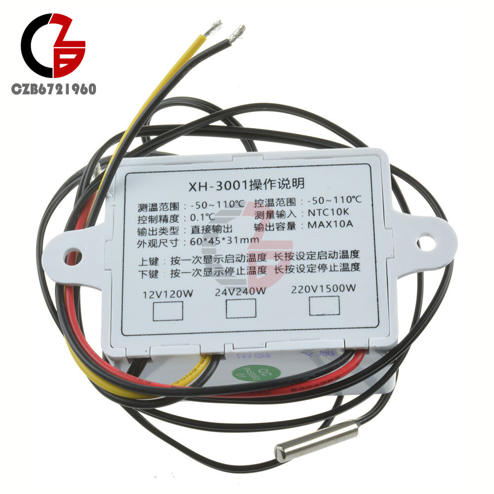 XH-W3001 12V Digital Temperature Controller Thermostat Switch + NTC Sensor Probe
