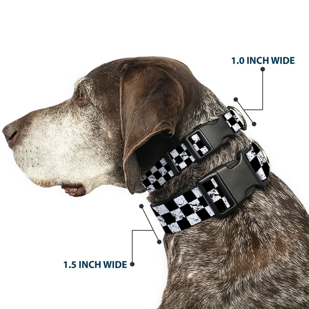Plastic Clip Collar Checker Weathered2 Black/White Medium 11-16.5"