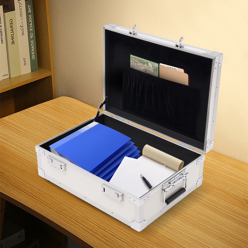 Large Portable Locking Storage Box for Filing Letters & Documents w/Lock Silver
