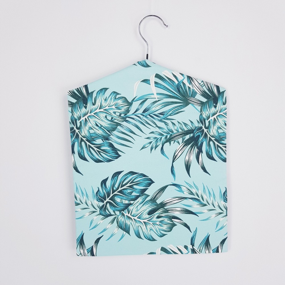 Peg Bag Handmade Teal Blue Leaves Print Lined Laundry Clothes Peg Holder