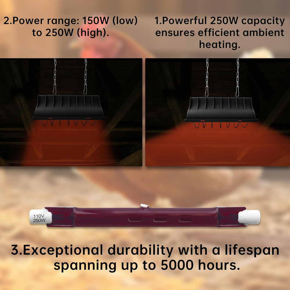 250Wbrooder Heater Replacement Bulb, 4000-5000 Hours Work, Brooder Heater for Ch