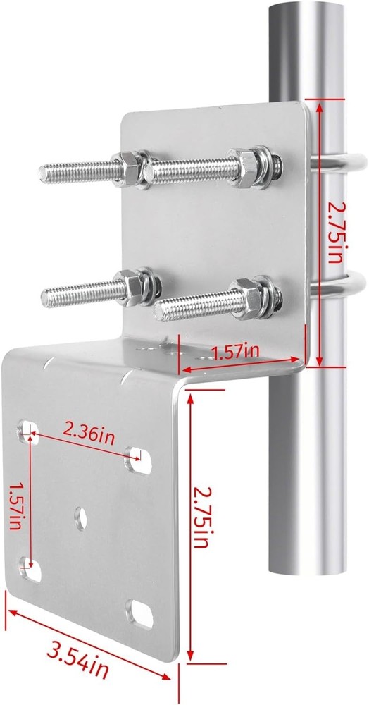 Durable 2-Pc Antenna Pole Mount Bracket with Double U Bolt Clamp, Silver Finish