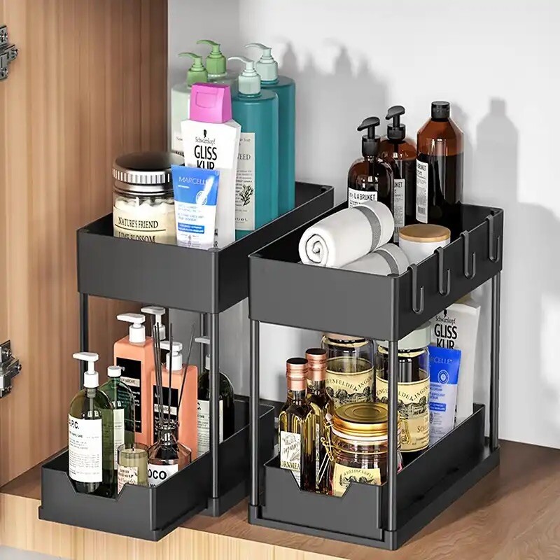 Set Of 2 Black under sink organizer